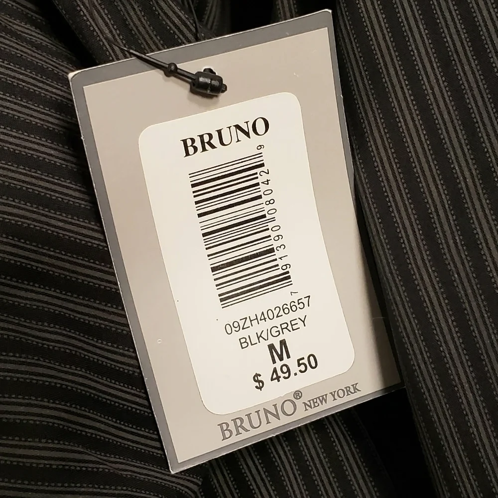 Bruno New York Men’s Stripe Button Up NWT Shirt M Grey Black